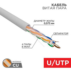 Кабель витая пара U/UTP кат.6 4х2х24AWG solid CU ZH нг(А)-HF сер. (305м) 01-0067