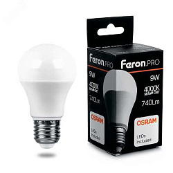 Лампа светодиодная LED 9вт Е27 белый Feron.PRO 38027