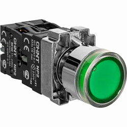 Кнопка управления NP2-BW3365 плоская 1НО+1НЗ AC/DC230В (LED) IP40 зел. 574365