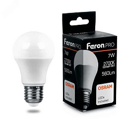 Лампа светодиодная LED 7вт Е27 теплый Feron.PRO 38023