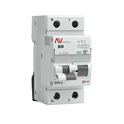 Дифференциальный автомат DVA-6 1P+N 20А (B) 30мА (A) 6кА AVERES rcbo6-1pn-20B-30-a-av