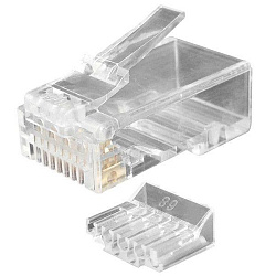 Разъем PLUG-8P8C-UV-C6-100 RJ45(8P8C) под витую пару кат.6 (50 µ"/ 50 мкр. дюйм) универс. (для ож и мж кабеля) со вставкой (уп.100шт) 49364