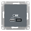 РОЗЕТКА USB ATLASDESIGN A+С, 5В/2,4А, 2х5В/1,2А, механизм, ГРИФИЛЬ ATN000739