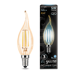 Лампа LED Filament Candle tailed E14 5W 4100K Golden 1/10/50 104801805