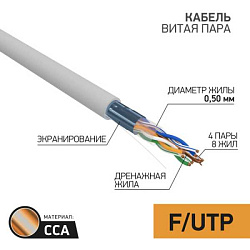 Кабель витая пара F/UTP кат.5E 4х2х0.50 CCA сер. (уп.50м) 01-0142-3-50