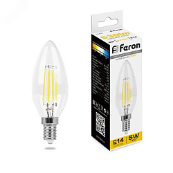 Лампа светодиодная LED 5вт Е14 теплый свеча FILAMENT 25572