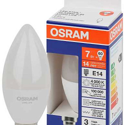 Лампа светодиодная LED 7Вт Е14 4000К 600Лм свеча 220В (замена 60Вт) OSRAM 4099854186271