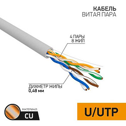 Кабель витая пара U/UTP кат.5E 4х2х24AWG медь сер. (м) 01-0052