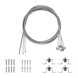 Комплект подвесных крепежей для светодиодных панелей № 1 (Трос длиной 1 м - 4 шт.; Винт самонарезающий 4х25 - 8 шт.; Дюбель пластмассовый 6х30 - 8 шт.; Кронштейн 16х16х16 мм - 4 шт., Кронштейн крепления к панели 55 х 10 мм – 4 шт.) 606-301