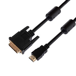 Шнур HDMI - DVI-D, 5м, gold, с фильтрами 17-6306