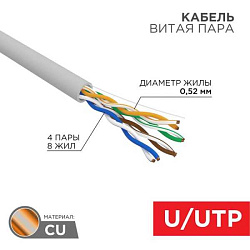 Кабель витая пара U/UTP CAT 5E ZH нг(А)-HF 4х2х0.52мм 24AWG INDOOR SOLID сер. (305м) PRO 02-0004