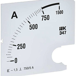 Шкала смен. для амперметра Э47 750/5А-1,5 96х96мм IPA20D-SC-0750