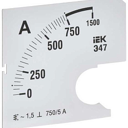 Шкала смен. для амперметра Э47 750/5А-1,5 72х72мм IPA10D-SC-0750