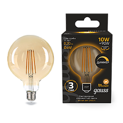 Лампа Filament G125 10W 820lm 2400К Е27 golden диммируемая LED 1/20 158802010-D