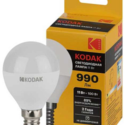 Лампочка светодиодная LED KODAK P45-11W-830-E14 E14 / Е14 11Вт шар теплый белый свет Б0057617