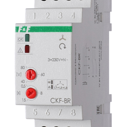 Реле контроля наличия и чередования фаз CKF-BR (монтаж на DIN-рейке 35мм; регулировка порога отключения; регулировка времени отключения; 3х400/230+N 2х8А 1Z 1R IP20) F&F EA04.002.003