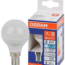 Лампа светодиодная LED 7Вт Е14 6500К 600Лм шар 220В (замена 60Вт) OSRAM 4099854186486