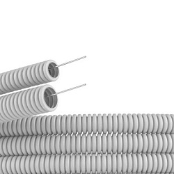 Труба гофрированная ПВХ гибкая легкая d40мм с протяжкой сер. (уп.20м) 91940
